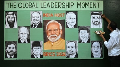 An artist gives final touches to paintings of BRICS member countries' leaders in Amritsar on September 10, (AFP) An artist gives final touches to paintings of BRICS member countries' leaders in Amritsar on September 10, (AFP)
