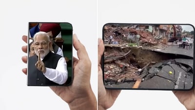 At the end, as the phone folds again, Modi is heard saying, “seena chauda ho gaya, waah (my chest swelled with pride. Wow!)”. (Instahgram/incindia) At the end, as the phone folds again, Modi is heard saying, “seena chauda ho gaya, waah (my chest swelled with pride. Wow!)”. (Instahgram/incindia)