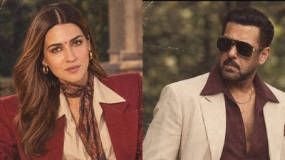 Salman Khan rocks the classic 80s action hero vibe with tinted aviators, wide collar suit and usmistakable swag while Kriti Sanon brings 80s sophisticated elegance to life in AI pics. (Instagram/ @iifa)