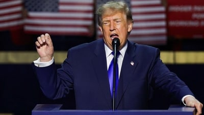 US President Donald Trump speaks on stage on the first day of the 2026 Republican National Convention at the American Airlines Center on September 09, 2026 in Dallas, Texas. (AFP)