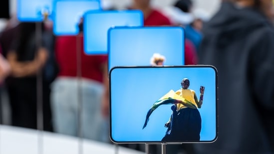Apple iPhone Duo foldable smartphones during a product unveiling event at Apple Park in Cupertino, California, US, on Sept 9, 2026.