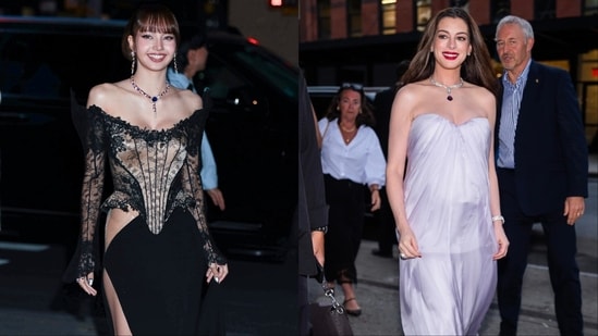 (L-R) BLACKPINK's Lisa and Anne Hathaway
