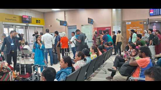 Passengers at Prayagraj airport. (HT FILE PHOTO)
