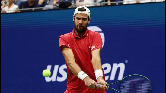 Russia's Karen Khachanov in action during his quarter final match against Belgium's Alexander Blockx atthe US Open 2026 (Reuters)