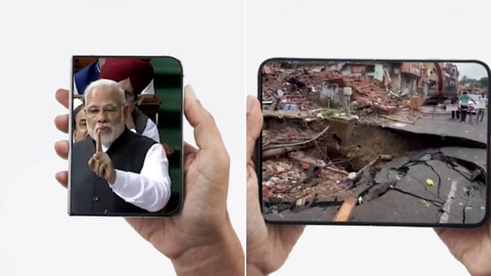 At the end, as the phone folds again, Modi is heard saying, “seena chauda ho gaya, waah (my chest swelled with pride. Wow!)”.