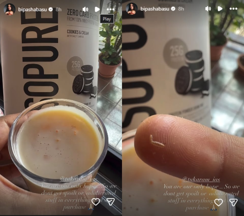 Bipasha Basu alleged to have found worms in her protein powder.