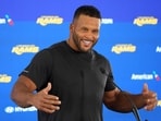 Los Angeles Rams defensive end Aaron Donald at press conference at the Rams Practice Facility.  