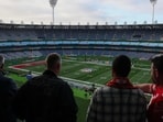 Rams vs 49ers at MCG sparks fan backlash as a viral seat-view video raises questions over distant and blocked sightlines.. (Photo by Martin KEEP / AFP)