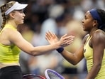 Elena Rybakina of Kazakhstan, left, shakes hands with Coco Gauff after her win. 