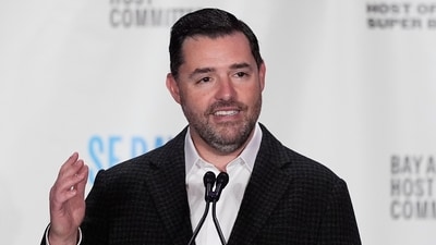 FILE - San Francisco 49ers team owner Jed York speaks at a news conference in San Francisco, Monday, Feb. 2, 2026. (AP Photo/Jeff Chiu, File) (AP Photo/Jeff Chiu)