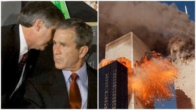 President George Bush was in Florida on the morning of the 9/11 attacks. Chief of staff Andrew Card entered the classroom where Bush was sitting with children and quietly told him that the second tower was hit. (AP/Reuters)