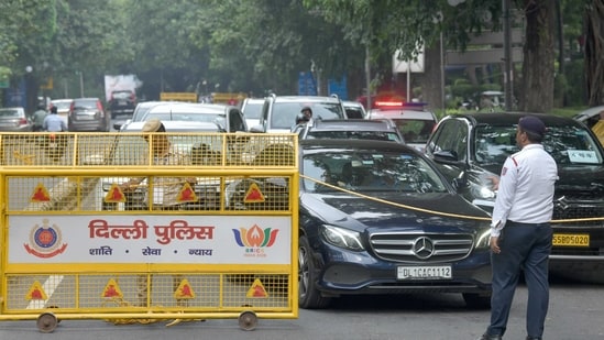 BRICS Summit India highlights: Security personnel present to maintain traffic flow as security tightens for the 18th BRICS Leaders’ Summit 2026, in New Delhi. BRICS Summit India highlights: Security personnel present to maintain traffic flow as security tightens for the 18th BRICS Leaders’ Summit 2026, in New Delhi.