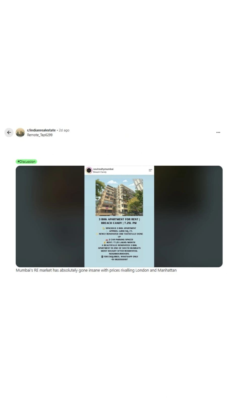 Redditors debate 3 BHK listing of South Mumbai. (Reddit Screenshot) Redditors debate 3 BHK listing of South Mumbai. (Reddit Screenshot)