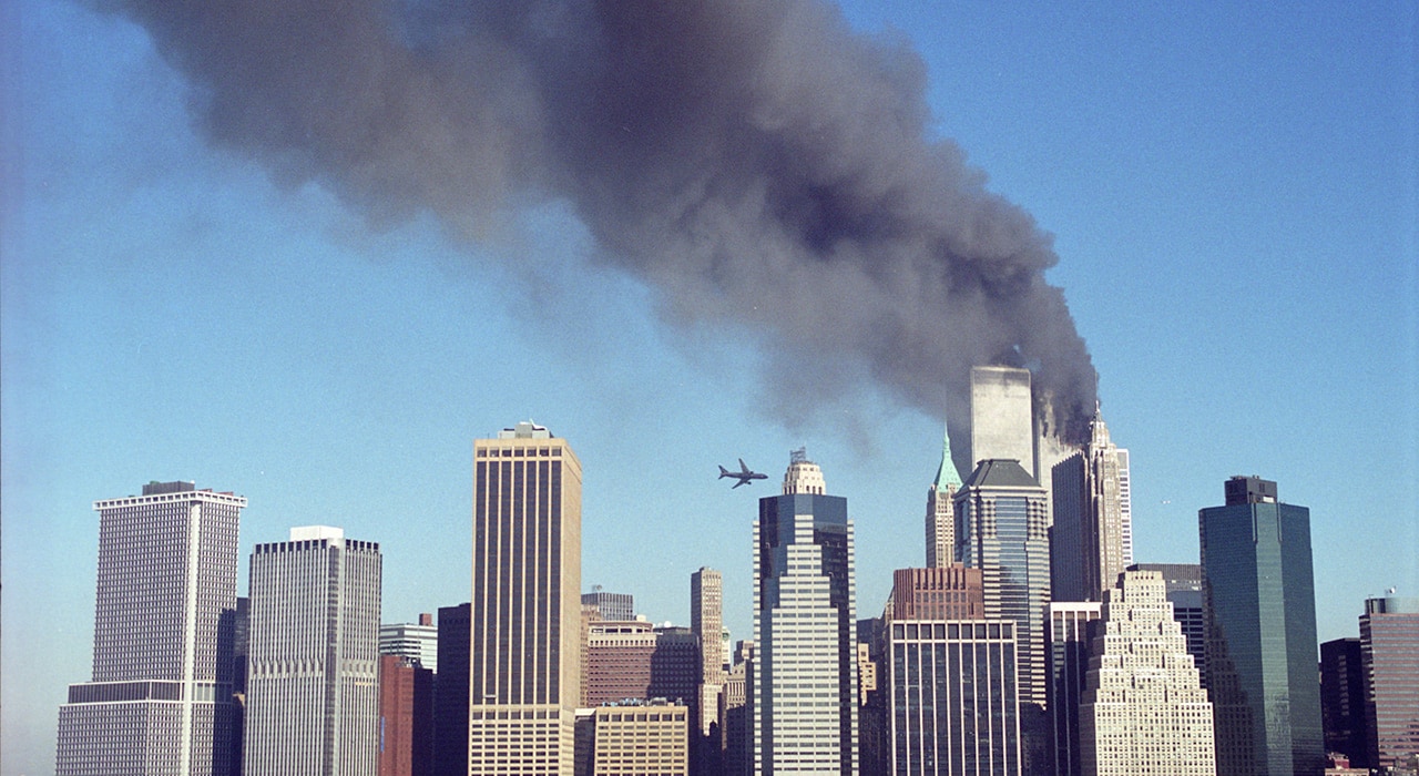 American Airlines Flight 11 hit the North Tower at 8:46 am. The Boeing 767 was carrying a large amount of jet fuel. (911memorial.org)