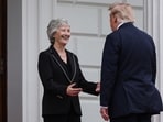 US President Donald Trump (R) is welcomed by Ireland's President Catherine Connolly at �ras an Uachtar�in in Phoenix Park in the Irish capital Dublin on September 12, 2026. Trump arrives in Ireland on September 12 for a two-day visit, stopping for a few hours in Dublin before heading west to his Trump International Golf Links to attend the Irish Open. (Photo by Adrian Dennis / AFP)(AFP)