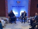 Iranian President Masoud Pezeshkian met with UAE Crown Prince Khaled bin Mohamed bin Zayed Al Nahyan on the sidelines of the BRICS Summit.(Photo Credit: @Iran_in_India/X)