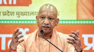 Chief minister Yogi Adityanath at a press conference in Lucknow on Saturday. (ANI PHOTO)