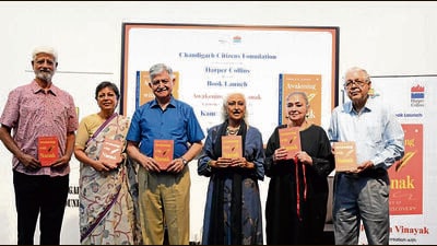 From left: Hindustan Times executive editor Ramesh Vinayak, former Punjab chief secretary Vini Mahajan, former chief of army staff and CCF president Gen VP Malik (retd), author Kamla K Kapur, theatre personality Neelam Mansingh Chaudhary and former Panjab University vice-chancellor Arun Kumar Grover during the launch event on Saturday. (Sanjeev Sharma/HT)