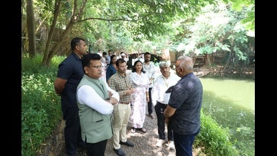 Ram (L) appreciated the use of natural features at the site and asked officials to explore similar green and recreational spaces on available civic land. (HT)
