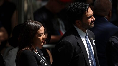 U.S. Rep. Alexandria Ocasio-Cortez, D-N.Y., and New York City Mayor Zohran Mamdani participate in a memorial on the 25th anniversary of the September 11, 2001, terrorist attacks, Friday, Sept. 11, 2026, in New York. (AP Photo/Pamela Smith) (AP Photo/Pamela Smith) U.S. Rep. Alexandria Ocasio-Cortez, D-N.Y., and New York City Mayor Zohran Mamdani participate in a memorial on the 25th anniversary of the September 11, 2001, terrorist attacks, Friday, Sept. 11, 2026, in New York. (AP Photo/Pamela Smith) (AP Photo/Pamela Smith)