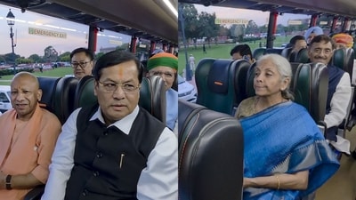 A video showed the union ministers and CMs, including Amit Shah, Kiren Rijiju, Yogi Adityanath, Nirmala Sitharaman and Rekha Gupta. (X/ @kirenrijiju via PTI)