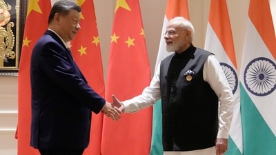 Indian Prime Minister Narendra Modi and Chinese President Xi Jinping hold a bilateral meeting on the sidelines of the BRICS Summit in New Delhi, India. (PMO) Indian Prime Minister Narendra Modi and Chinese President Xi Jinping hold a bilateral meeting on the sidelines of the BRICS Summit in New Delhi, India. (PMO)