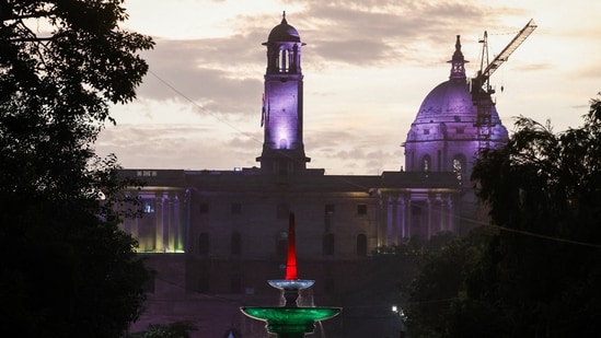 Gram it: Against the evening sky, the silhouette of the Rashtrapati Bhavan bell tower rises beyond a fountain illuminated in the tricolour, creating a striking Delhi frame as the capital marks the final day of the three-day 18th BRICS Summit, with world leaders in the city.