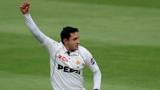 Cricket - Third Test - England v Pakistan - Edgbaston Cricket Ground, Birmingham, Britain - September 12, 2026 Pakistan's Mohammad Abbas celebrates after taking the wicket of England's Ben Duckett Action Images via Reuters/Andrew Boyers