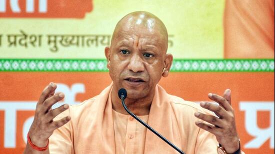 Chief minister Yogi Adityanath at a press conference in Lucknow on Saturday. (ANI PHOTO)