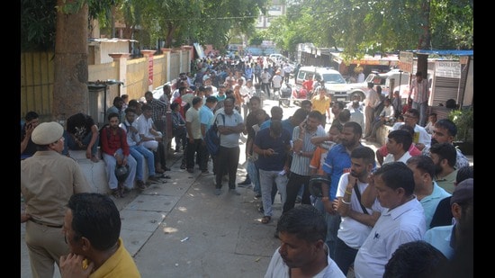 National Lok Adalats held at the district courts complex, Sector 1 in Panchkula on Saturday. (Sant Arora/HT)