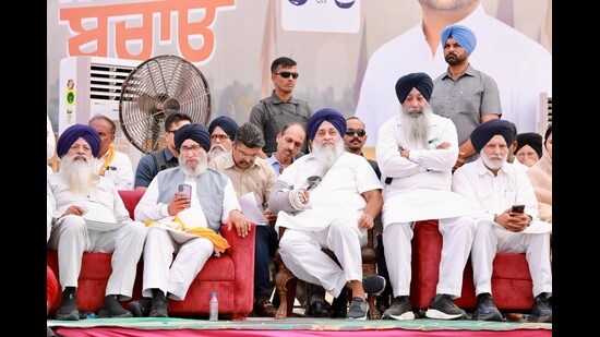 SAD president Sukhbir Badal was addressing a rally at Balachaur as part of the party’s ‘Punjab Bachao’ campaign. (HT Photo)