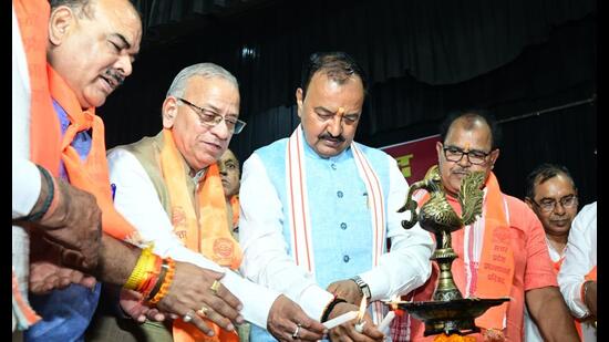 Uttar Pradesh deputy CM Keshav Prasad Maurya inaugurating the principals’ conference in Lucknow on September 12. (Sourced)
