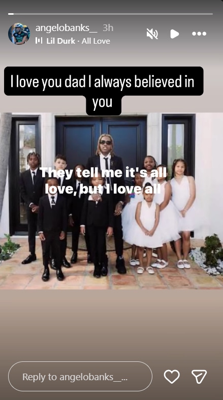 Lil Durk's son Angelo put up a story after he was acquitted. (Instagram/angelobanks__) Lil Durk's son Angelo put up a story after he was acquitted. (Instagram/angelobanks__)