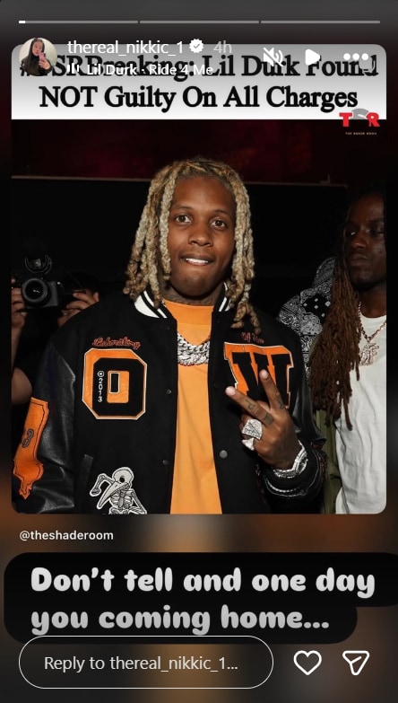Nicole Cavone's Instagram story for Lil Durk. (Instagram/thereal_nikkic_1) Nicole Cavone's Instagram story for Lil Durk. (Instagram/thereal_nikkic_1)