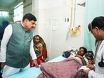 Madhya Pradesh Chief Minister Mohan Yadav interacts with the hooch tragedy victim undergoing treatment at GMC Hospital, in Sagar(ANI)