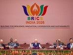 Prime Minister Narendra Modi with Russian President Vladimir Putin and Chinese President Xi Jinping, at Bharat Mandapam on the second day of the BRICS Summit 2026, in New Delhi. 