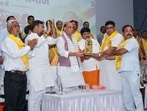 Defence minister Rajnath Singh at ‘Khatik Garjana Sammelan’ in Agra on September 13. (HT photo)