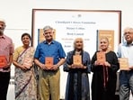 From left: Hindustan Times executive editor Ramesh Vinayak, former Punjab chief secretary Vini Mahajan, former chief of army staff and CCF president Gen VP Malik (retd), author Kamla K Kapur, theatre personality Neelam Mansingh Chaudhary and former Panjab University vice-chancellor Arun Kumar Grover during the launch event on Saturday. (Sanjeev Sharma/HT)