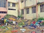 Garbage was found scattered across open areas of the hospital premises. (HT Photo)