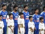 India players during the National Anthem ahead of the first T20I against Afghanistan at the Arun Jaitley Stadium. (Sanchit Khanna/HT)
