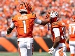 Ja'marr Chase #1 of the Cincinnati Bengals celebrate after scoring a touchdown with Chase Brown #30 against the Tampa Bay Buccaneer during the second quarter of the game at Paycor Stadium in Cincinnati, Ohio. (Getty Images via AFP)