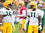 Jayden Reed #11 of the Green Bay Packers and Bo Melton #16 of the Green Bay Packers pictured,(Getty Images via AFP)