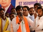 Mumbai, India - March 24, 2026: Maratha leader Manoj Jarange Patil addresses the crowd at Azad Maidan, supporting Deepak Borhade on the 9th Day of his hunger strike, demanding ST status for the Dhangar community, in Mumbai, India, on Tuesday, March 24, 2026. (Photo by Bhushan Koyande/ Hindustan Times)