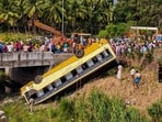 Rescue operation underway after a bus fell into a gorge, in Tenkasi district, Tamil Nadu, Sunday, Sept. 13, 2026. (PTI)