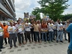 The demonstrators alleged that despite assurances from NBCC, the housing projects have remained stalled for the past 21 months (HT)