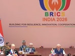 PM Modi with Putin (L) and Xi Jinping (R) at BRICS Summit in Delhi on Sunday