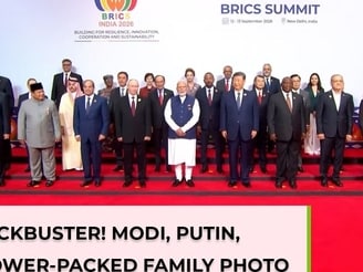 BRICS family photo DROPS! PM Modi flanked by Putin &amp; Xi