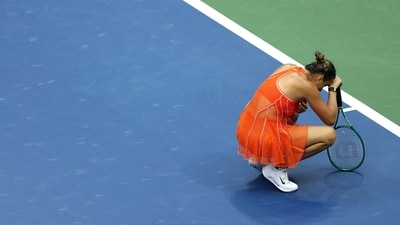Aryna Sabalenka reacts against Elena Rybakina of Kazakhstan in their Women's Singles Final match on Day Fourteen of the 2026 US Open (Getty Images via AFP) Aryna Sabalenka reacts against Elena Rybakina of Kazakhstan in their Women's Singles Final match on Day Fourteen of the 2026 US Open (Getty Images via AFP)