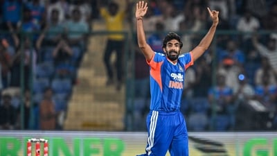 Jasprit Bumrah marked his return to international cricket with the wicket of Rahmanullah Gurbaz in the first over after India won the toss and chose to field. (Hindustan Times)