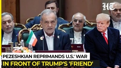 Masoud Pezeshkian reprimands USA's war on Iran as Trump's 'close friend' watches